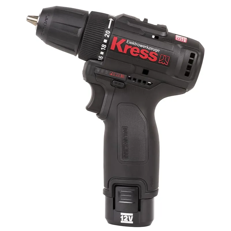 Дрель-шуруповерт KRESS KU202.1 12V аккумуляторная бесщеточная, с двумя АКБ на 2 А*ч и ЗУ
